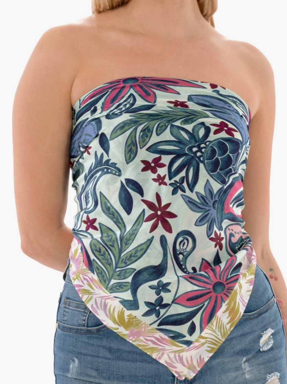 Floral Bandana Tube scarf Top - Mint Multi